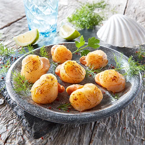 Jakobsmuscheln in Orangensauce an Feldsalat