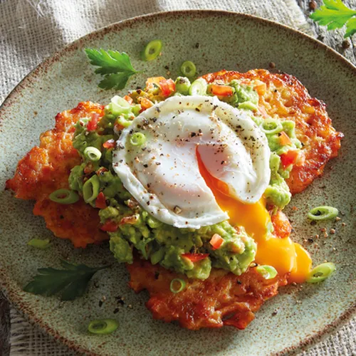 Süßkartoffel Rösti mit Avocado-Tatar